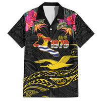 Kiribati Independence Day Personalised Family Matching Off Shoulder Short Dress and Hawaiian Shirt Gold Frigatebird with Polynesian Pattern