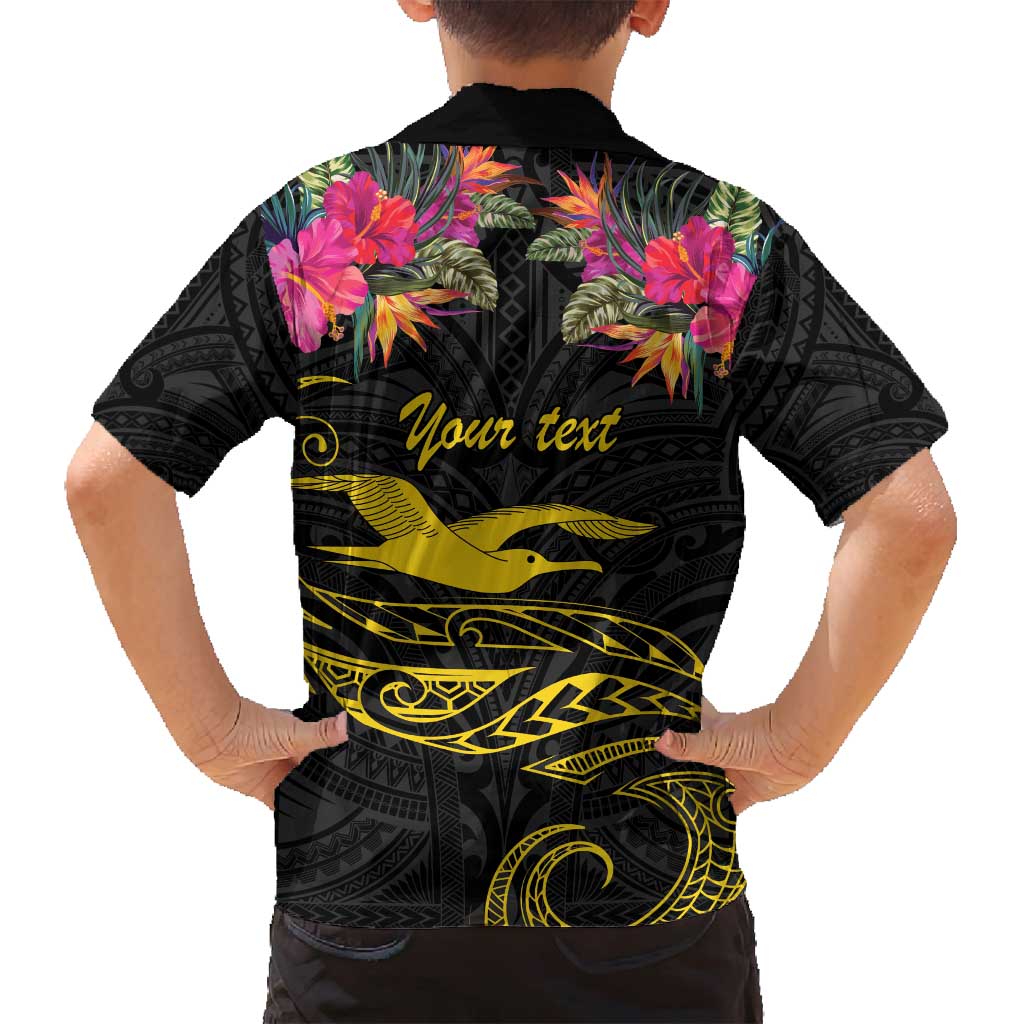 Kiribati Independence Day Personalised Family Matching Puletasi and Hawaiian Shirt Gold Frigatebird with Polynesian Pattern