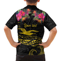 Kiribati Independence Day Personalised Family Matching Puletasi and Hawaiian Shirt Gold Frigatebird with Polynesian Pattern