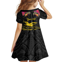 Kiribati Independence Day Personalised Family Matching Short Sleeve Bodycon Dress and Hawaiian Shirt Gold Frigatebird with Polynesian Pattern