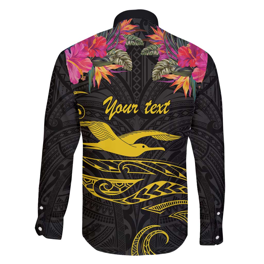Kiribati Independence Day Personalised Family Matching Short Sleeve Bodycon Dress and Hawaiian Shirt Gold Frigatebird with Polynesian Pattern