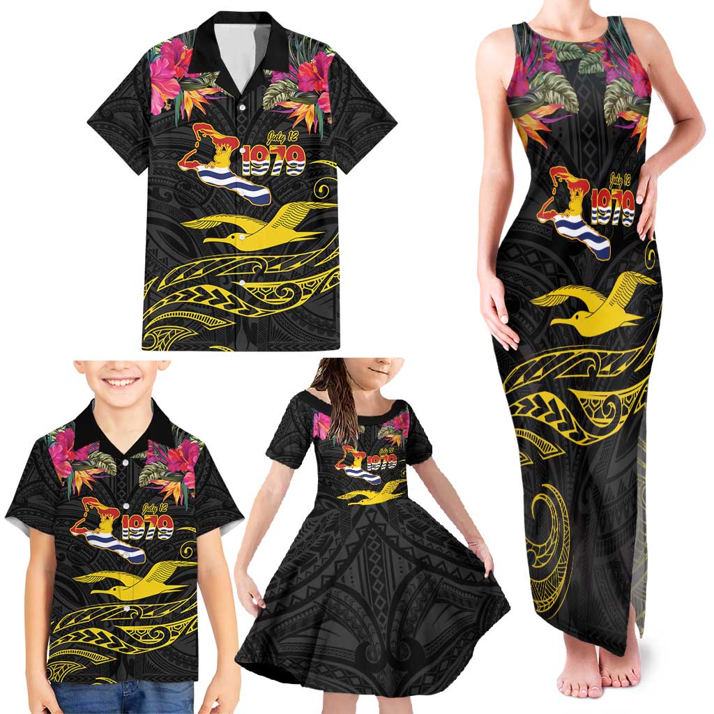 Kiribati Independence Day Personalised Family Matching Tank Maxi Dress and Hawaiian Shirt Gold Frigatebird with Polynesian Pattern LT9 - Polynesian Pride