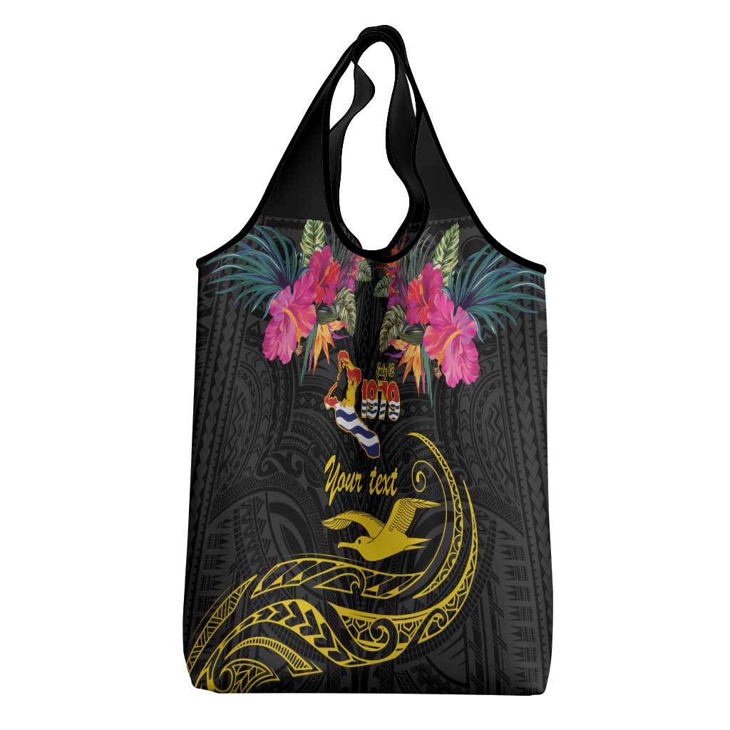 Kiribati Independence Day Personalised Grocery Bag Gold Frigatebird with Polynesian Pattern LT9 - Polynesian Pride