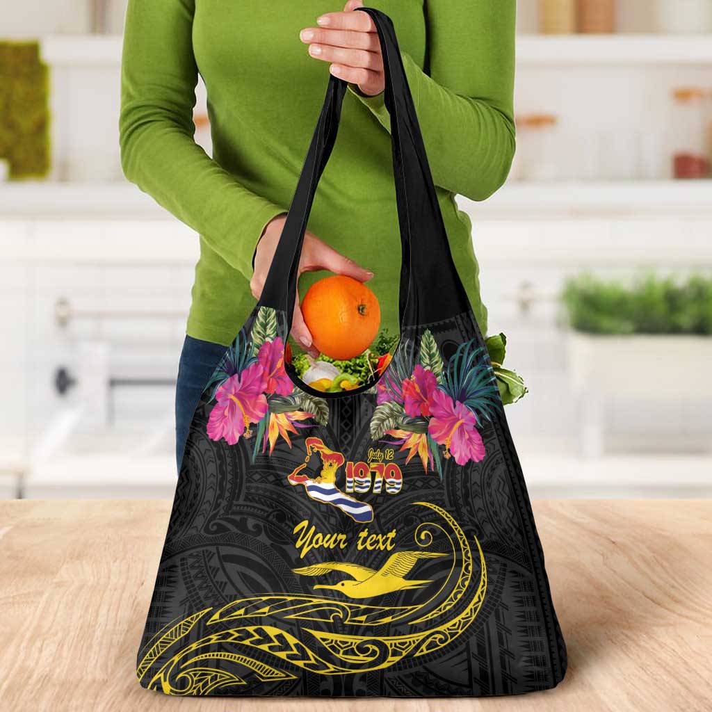 Kiribati Independence Day Personalised Grocery Bag Gold Frigatebird with Polynesian Pattern LT9 - Polynesian Pride