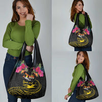 Kiribati Independence Day Personalised Grocery Bag Gold Frigatebird with Polynesian Pattern LT9 - Polynesian Pride