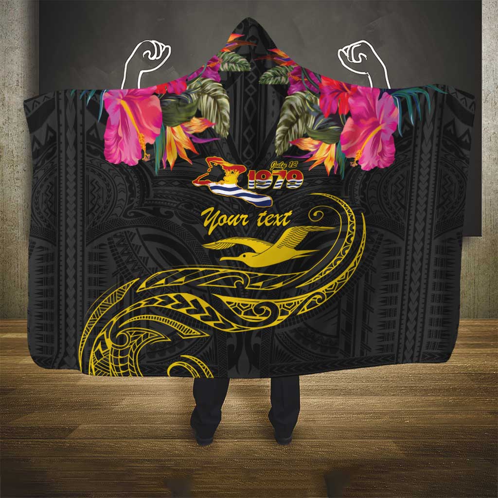 Kiribati Independence Day Personalised Hooded Blanket Gold Frigatebird with Polynesian Pattern LT9 - Polynesian Pride