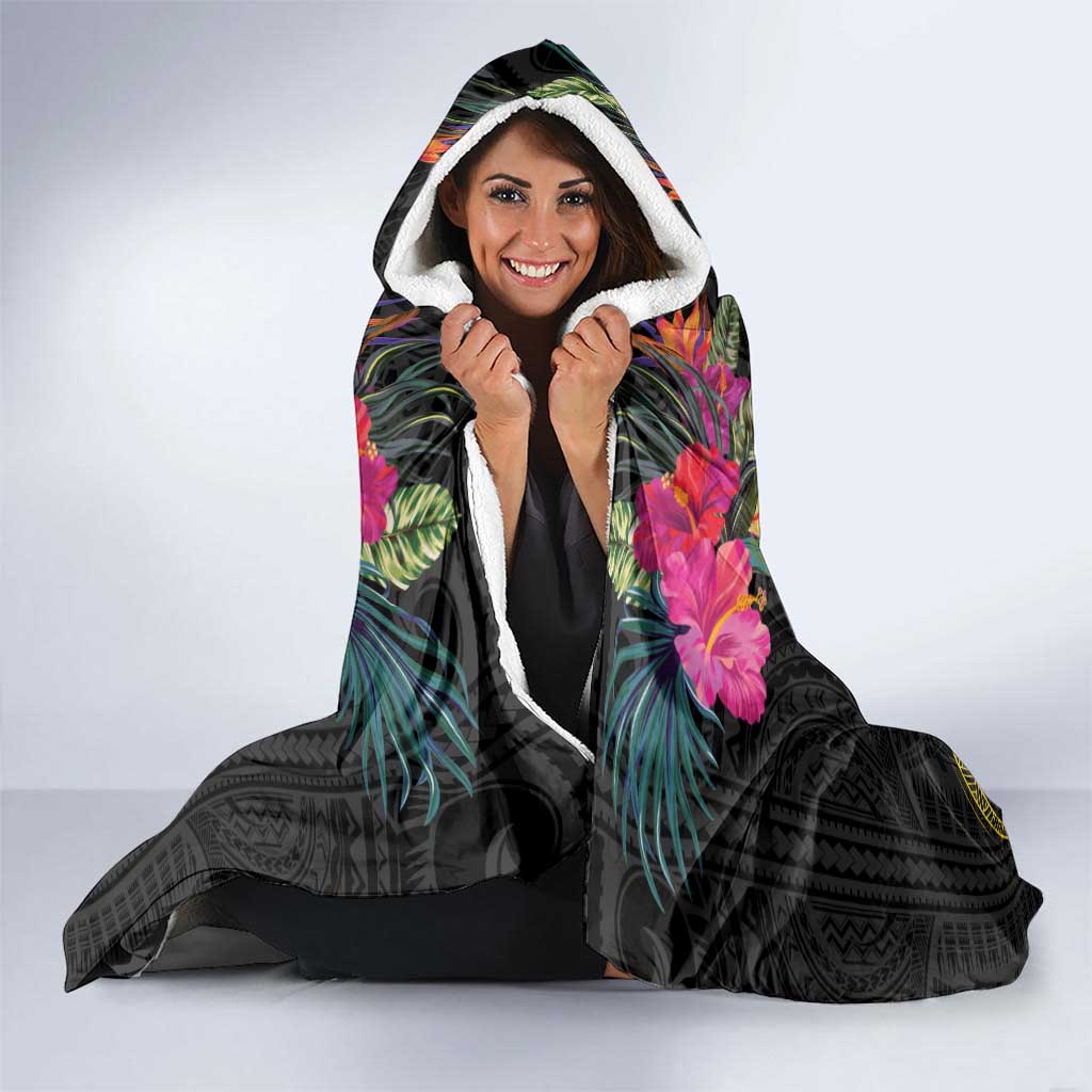 Kiribati Independence Day Personalised Hooded Blanket Gold Frigatebird with Polynesian Pattern LT9 - Polynesian Pride