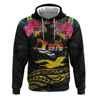 Kiribati Independence Day Personalised Hoodie Gold Frigatebird with Polynesian Pattern LT9 Pullover Hoodie Black - Polynesian Pride