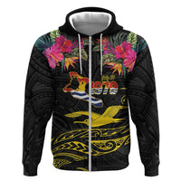 Kiribati Independence Day Personalised Hoodie Gold Frigatebird with Polynesian Pattern LT9 Zip Hoodie Black - Polynesian Pride