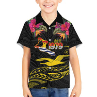 Kiribati Independence Day Personalised Kid Hawaiian Shirt Gold Frigatebird with Polynesian Pattern