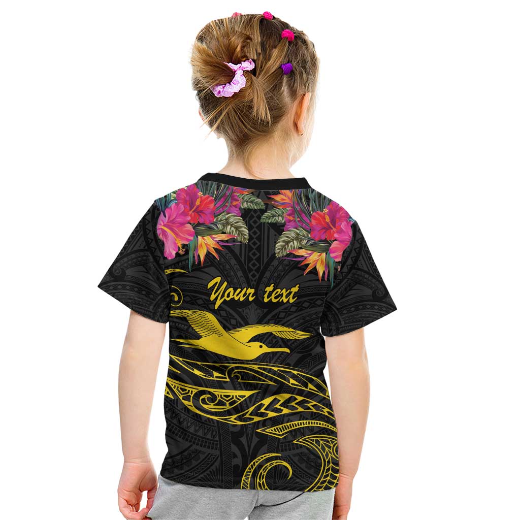 Kiribati Independence Day Personalised Kid T Shirt Gold Frigatebird with Polynesian Pattern LT9 - Polynesian Pride
