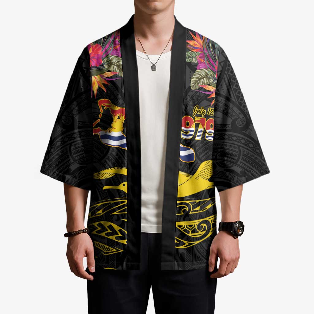 Kiribati Independence Day Personalised Kimono Gold Frigatebird with Polynesian Pattern LT9 - Polynesian Pride