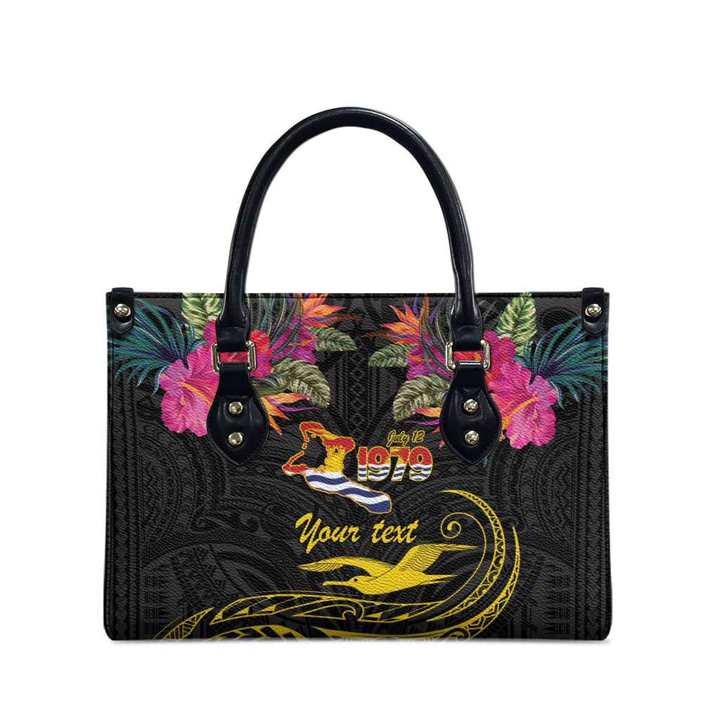 Kiribati Independence Day Personalised Leather Bag Gold Frigatebird with Polynesian Pattern - Polynesian Pride