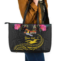 Kiribati Independence Day Personalised Leather Tote Bag Gold Frigatebird with Polynesian Pattern LT9 - Polynesian Pride