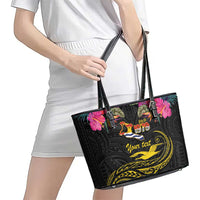 Kiribati Independence Day Personalised Leather Tote Bag Gold Frigatebird with Polynesian Pattern LT9 - Polynesian Pride