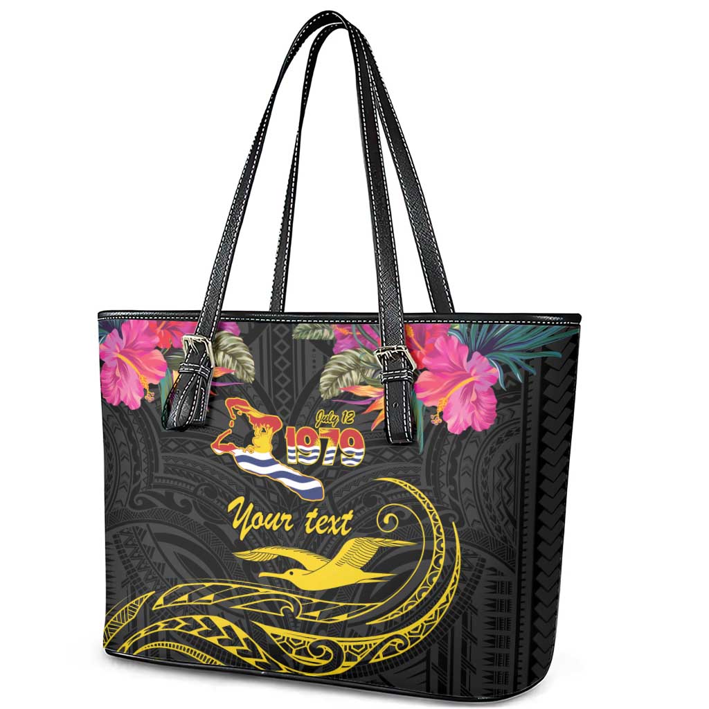 Kiribati Independence Day Personalised Leather Tote Bag Gold Frigatebird with Polynesian Pattern LT9 - Polynesian Pride