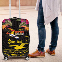 Kiribati Independence Day Personalised Luggage Cover Gold Frigatebird with Polynesian Pattern LT9 Black - Polynesian Pride