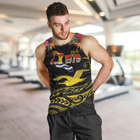 Kiribati Independence Day Personalised Men Tank Top Gold Frigatebird with Polynesian Pattern LT9 Black - Polynesian Pride