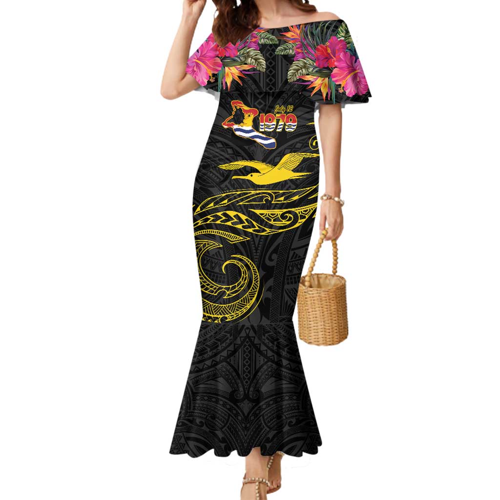 Kiribati Independence Day Personalised Mermaid Dress Gold Frigatebird with Polynesian Pattern