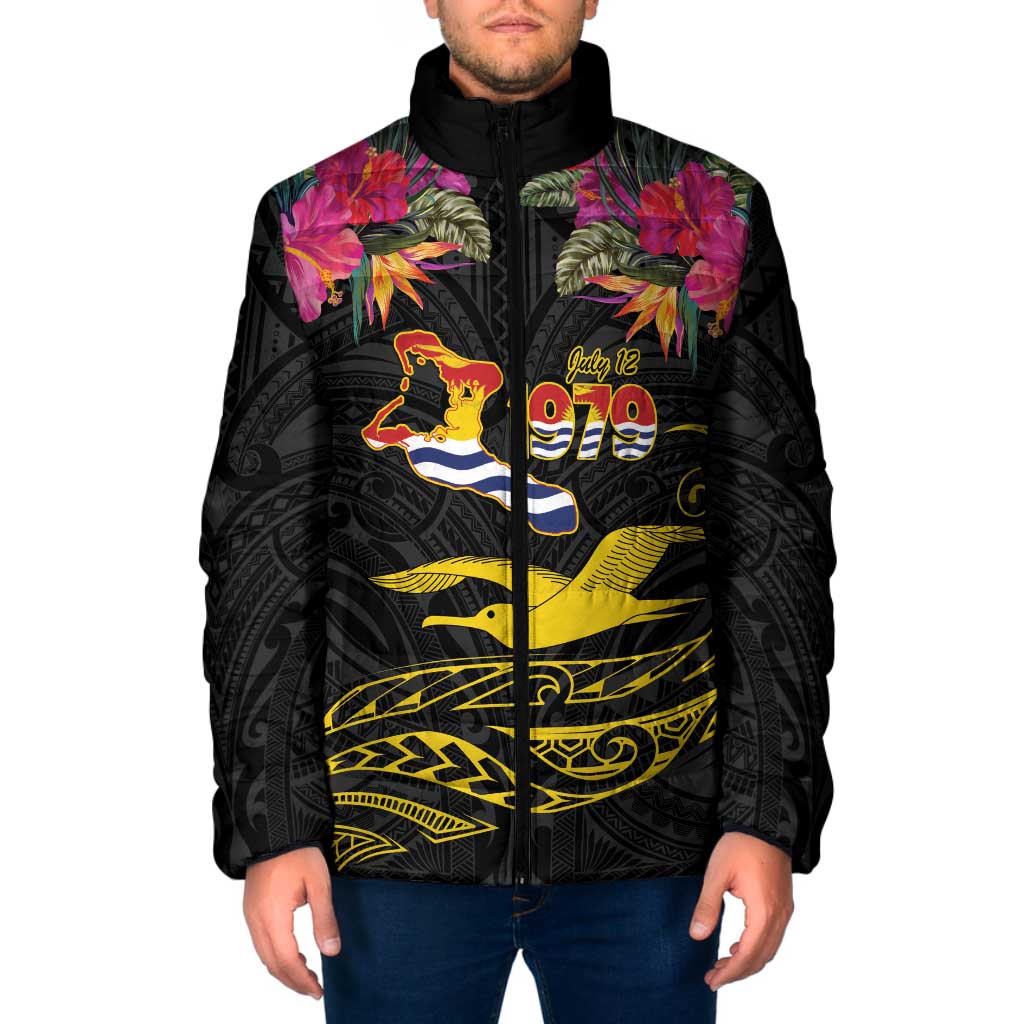 Kiribati Independence Day Personalised Padded Jacket Gold Frigatebird with Polynesian Pattern LT9 Men Black - Polynesian Pride
