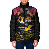 Kiribati Independence Day Personalised Padded Jacket Gold Frigatebird with Polynesian Pattern LT9 Men Black - Polynesian Pride