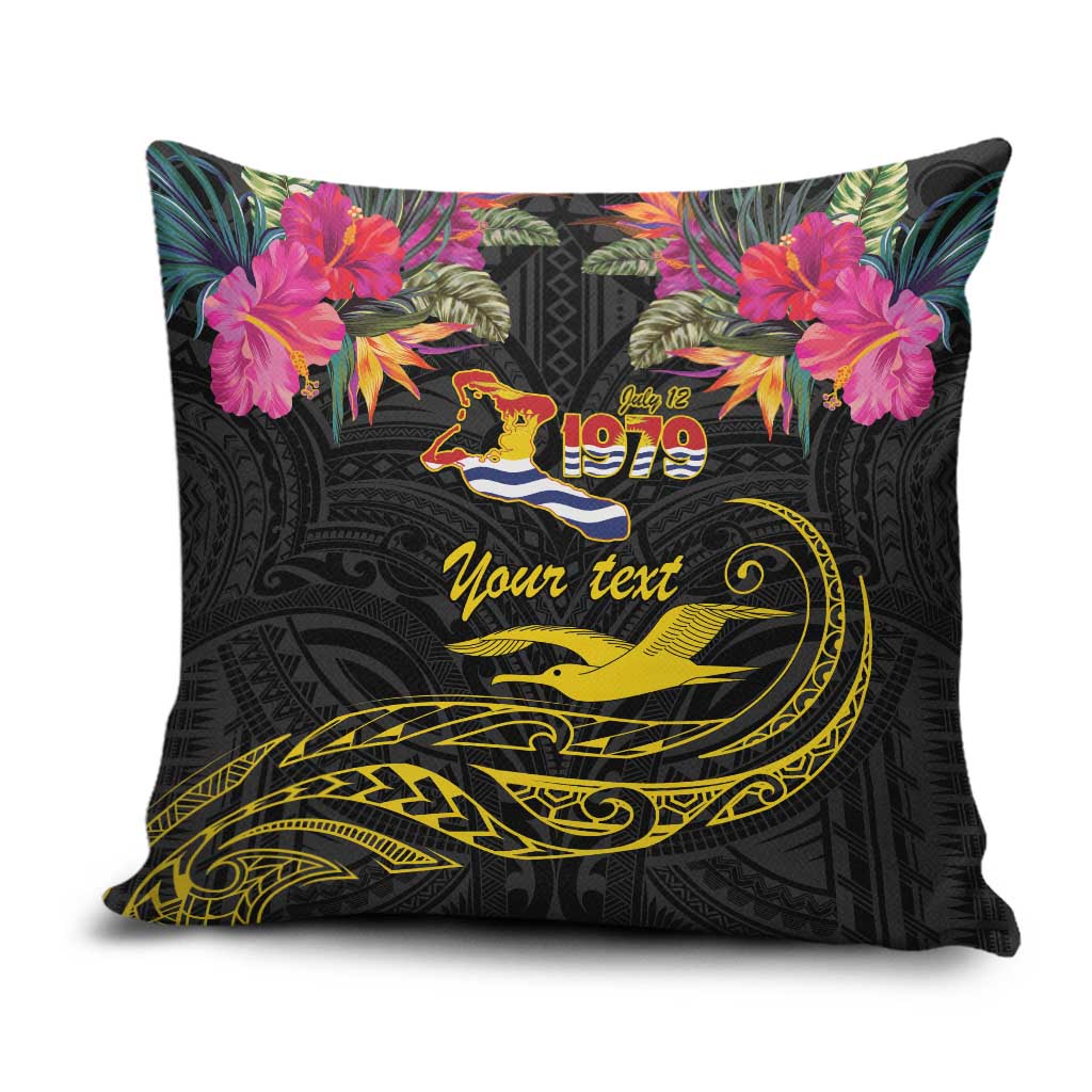 Kiribati Independence Day Personalised Pillow Cover Gold Frigatebird with Polynesian Pattern LT9 Black - Polynesian Pride