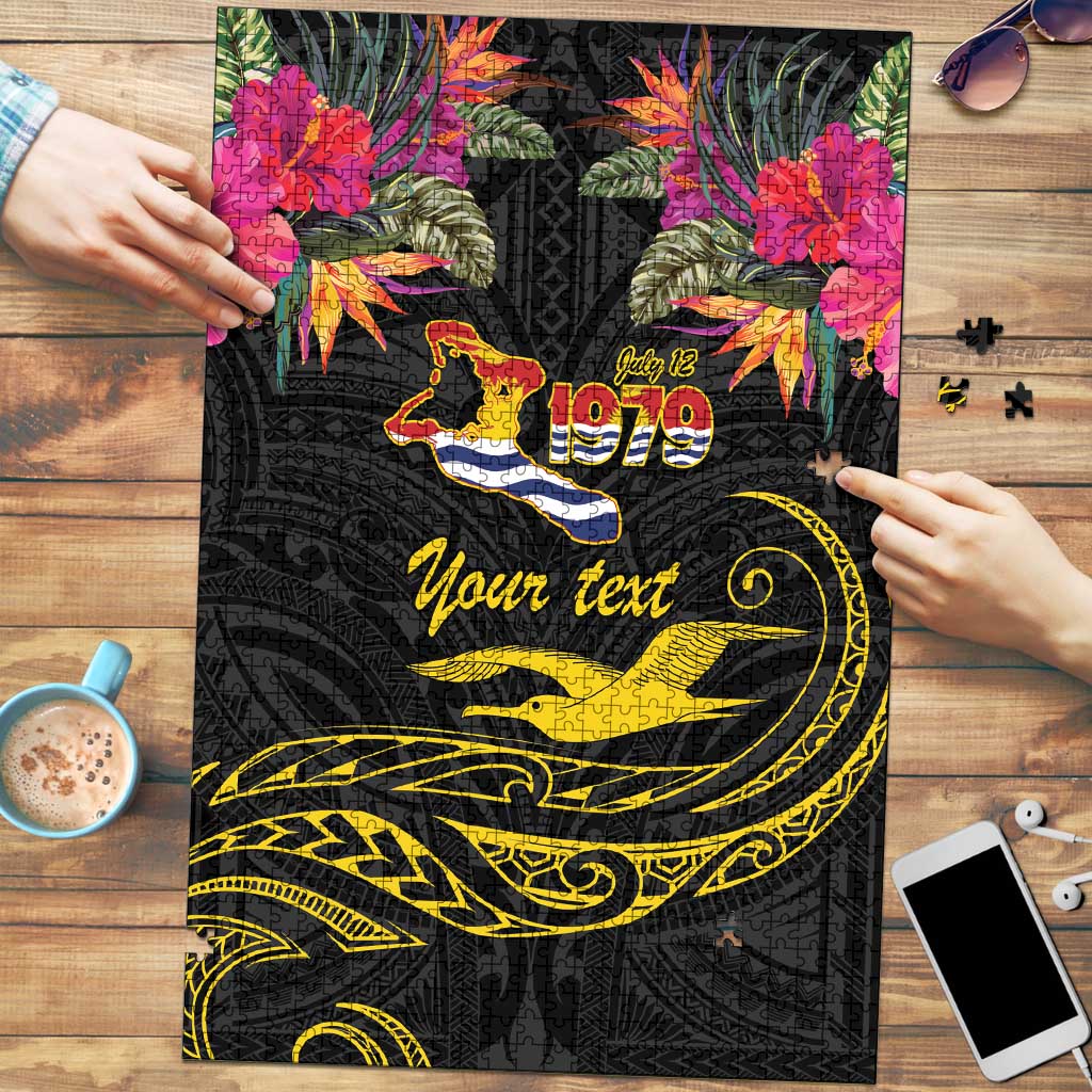 Kiribati Independence Day Personalised Puzzle Gold Frigatebird with Polynesian Pattern LT9 Black - Polynesian Pride