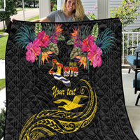 Kiribati Independence Day Personalised Quilt Gold Frigatebird with Polynesian Pattern LT9 Black - Polynesian Pride