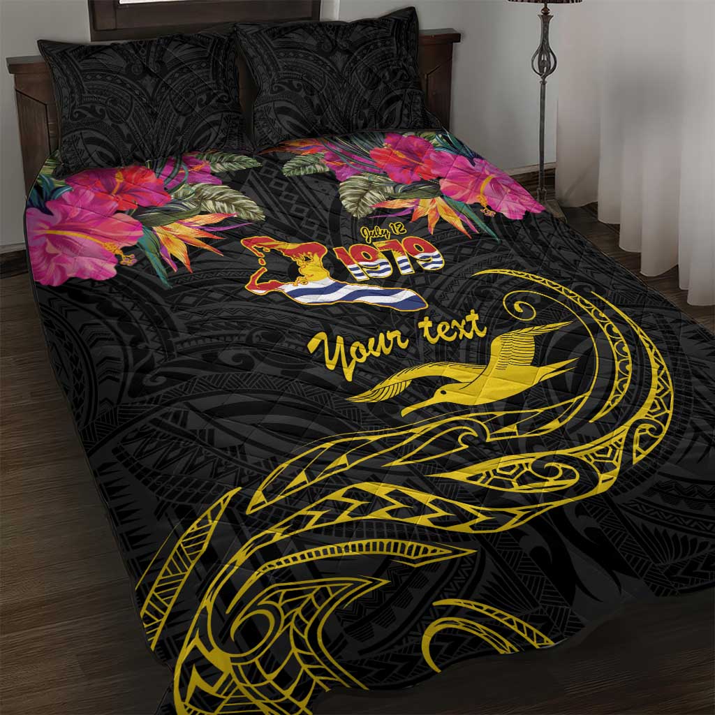 Kiribati Independence Day Personalised Quilt Bed Set Gold Frigatebird with Polynesian Pattern LT9 Black - Polynesian Pride