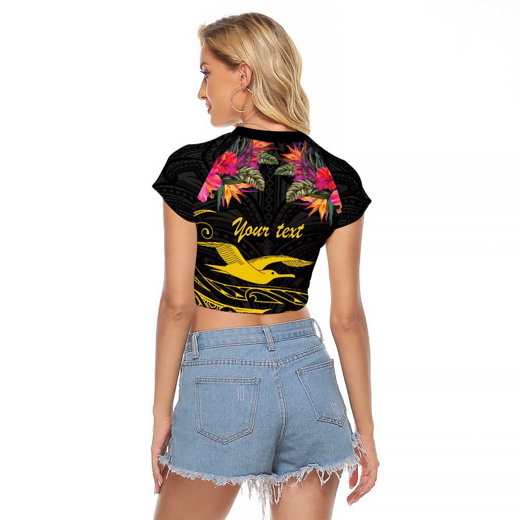 Kiribati Independence Day Personalised Raglan Cropped T Shirt Gold Frigatebird with Polynesian Pattern