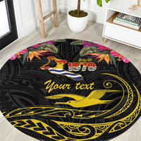 Kiribati Independence Day Personalised Round Carpet Gold Frigatebird with Polynesian Pattern LT9 Black - Polynesian Pride