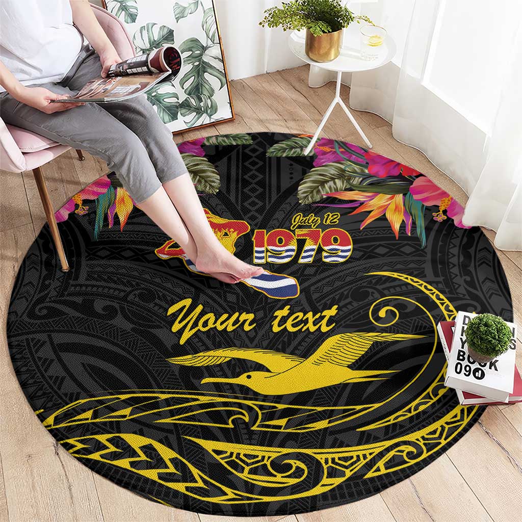 Kiribati Independence Day Personalised Round Carpet Gold Frigatebird with Polynesian Pattern LT9 - Polynesian Pride