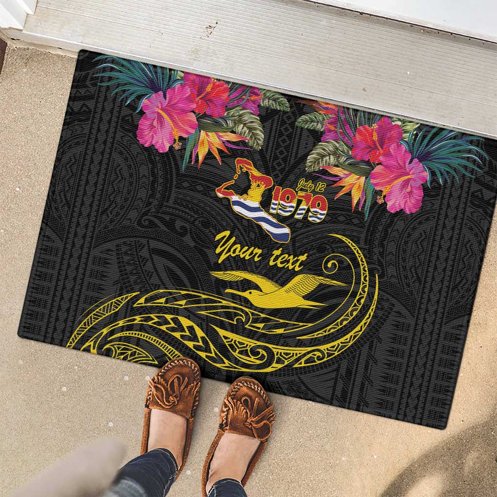 Kiribati Independence Day Personalised Rubber Doormat Gold Frigatebird with Polynesian Pattern LT9 - Polynesian Pride