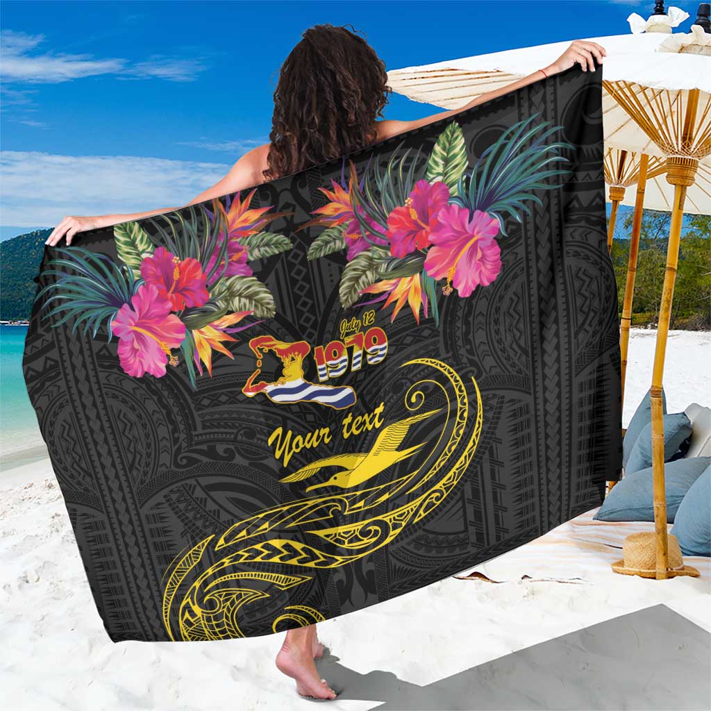 Kiribati Independence Day Personalised Sarong Gold Frigatebird with Polynesian Pattern LT9 One Size 44 x 66 inches Black - Polynesian Pride