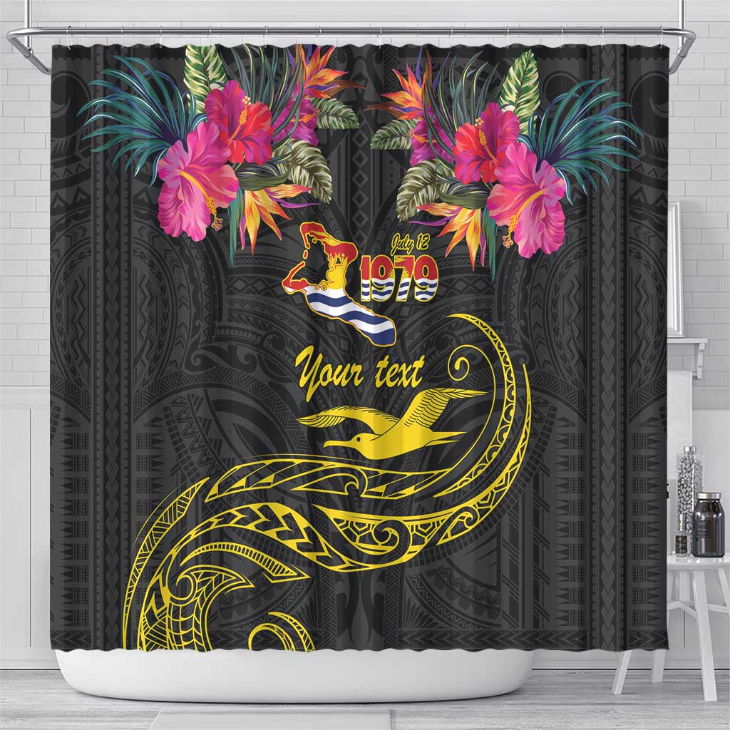 Kiribati Independence Day Personalised Shower Curtain Gold Frigatebird with Polynesian Pattern LT9 - Polynesian Pride