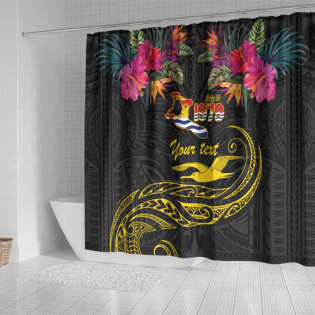 Kiribati Independence Day Personalised Shower Curtain Gold Frigatebird with Polynesian Pattern LT9 - Polynesian Pride