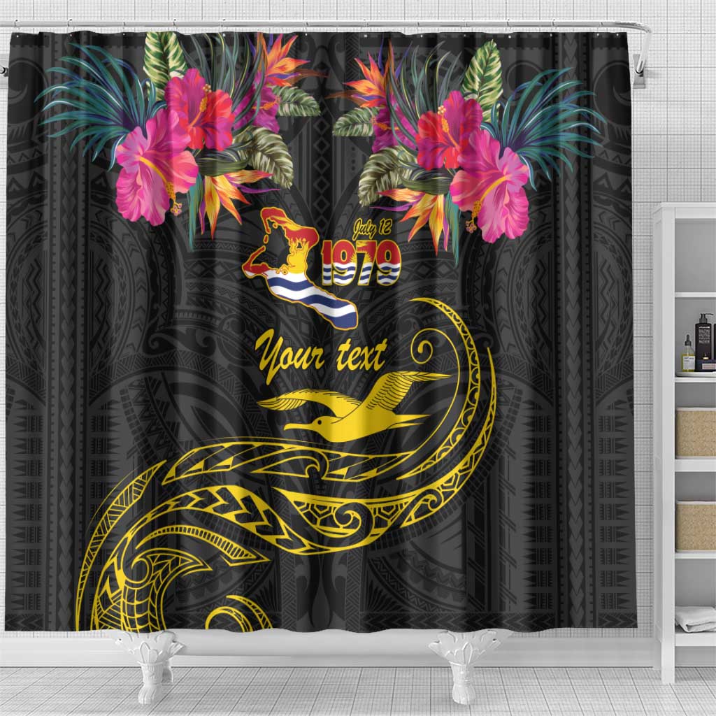 Kiribati Independence Day Personalised Shower Curtain Gold Frigatebird with Polynesian Pattern LT9 - Polynesian Pride