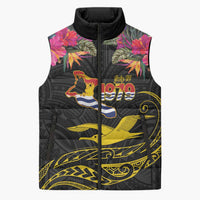 Kiribati Independence Day Personalised Sleeveless Puffer Jacket Gold Frigatebird with Polynesian Pattern LT9 Unisex Black - Polynesian Pride