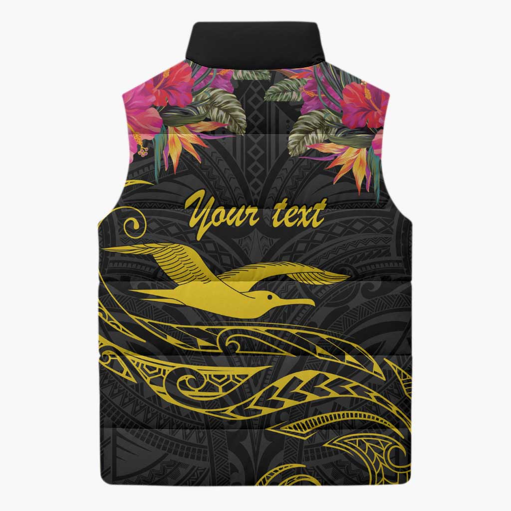 Kiribati Independence Day Personalised Sleeveless Puffer Jacket Gold Frigatebird with Polynesian Pattern LT9 - Polynesian Pride