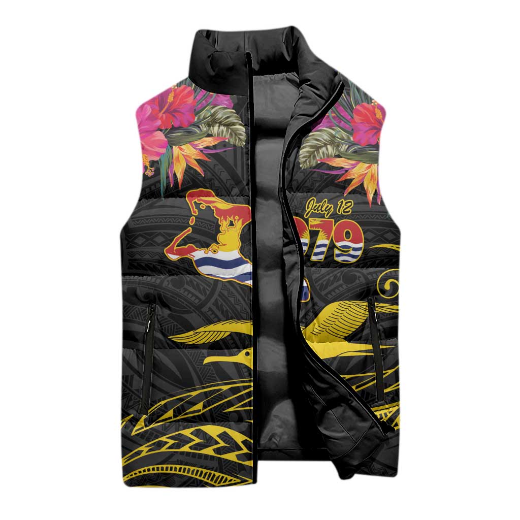 Kiribati Independence Day Personalised Sleeveless Puffer Jacket Gold Frigatebird with Polynesian Pattern LT9 - Polynesian Pride