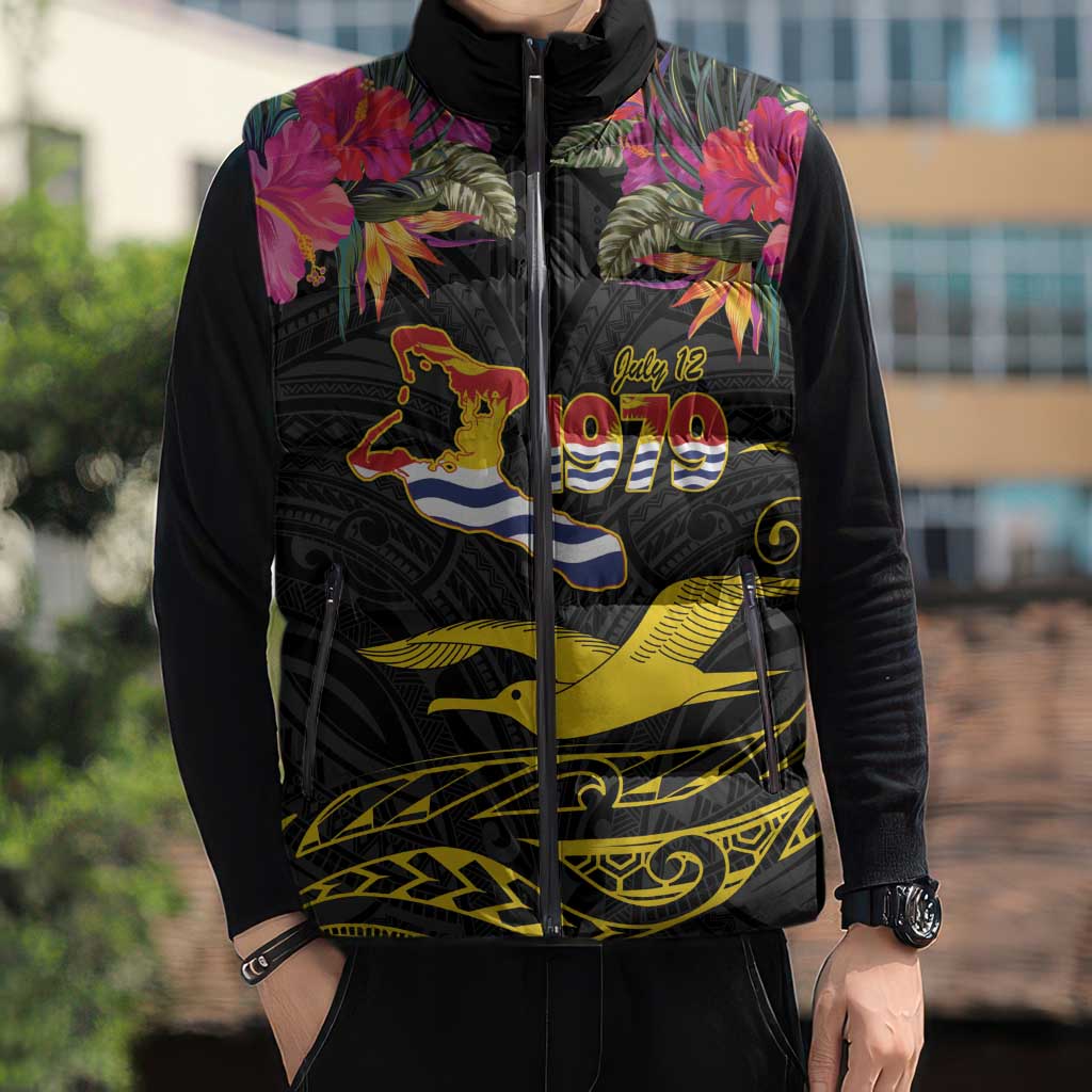 Kiribati Independence Day Personalised Sleeveless Puffer Jacket Gold Frigatebird with Polynesian Pattern LT9 - Polynesian Pride