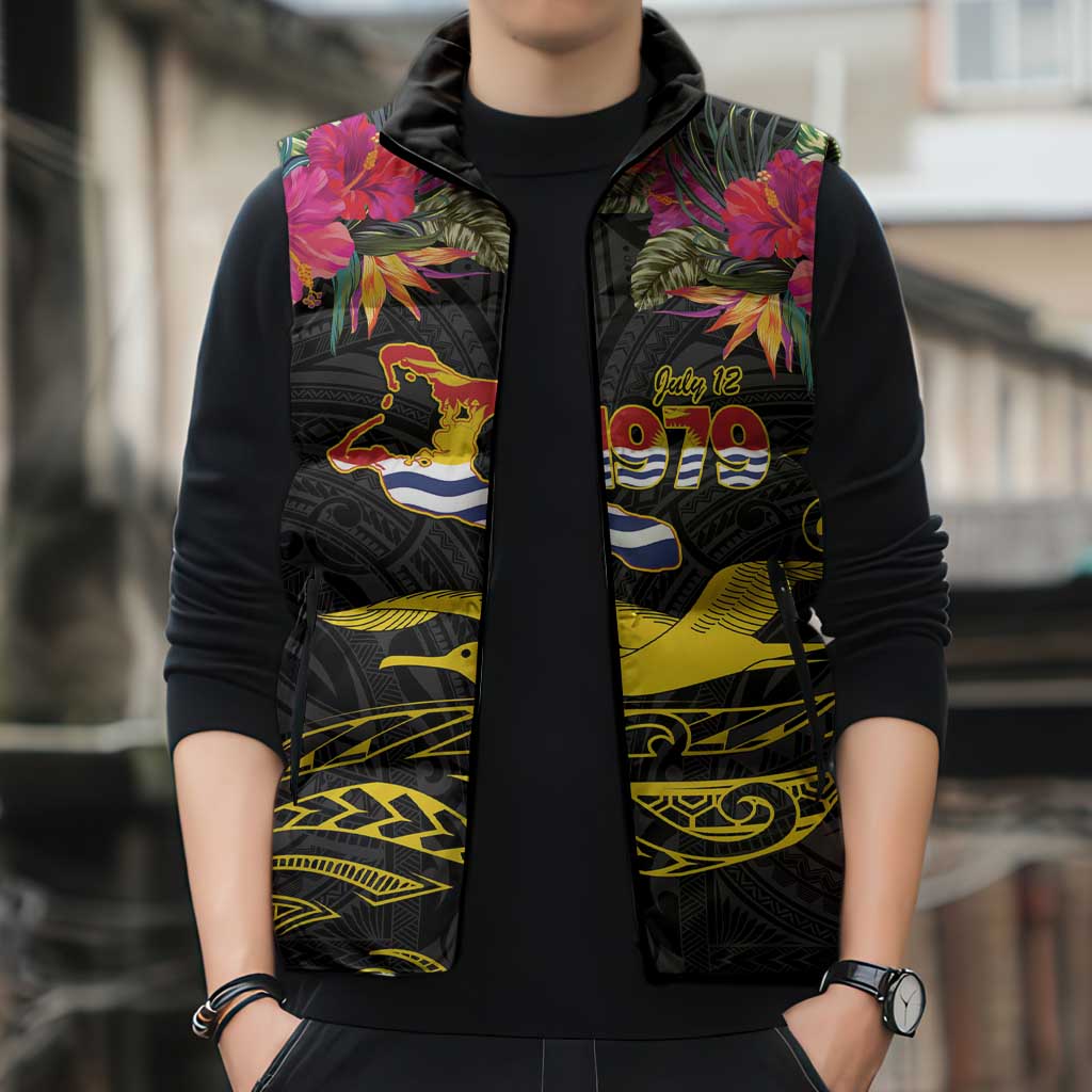 Kiribati Independence Day Personalised Sleeveless Puffer Jacket Gold Frigatebird with Polynesian Pattern LT9 - Polynesian Pride