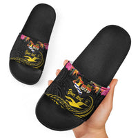 Kiribati Independence Day Personalised Slide Sandals Gold Frigatebird with Polynesian Pattern LT9 - Polynesian Pride