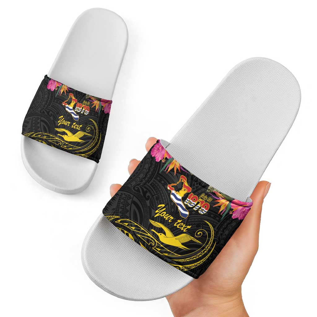 Kiribati Independence Day Personalised Slide Sandals Gold Frigatebird with Polynesian Pattern LT9 - Polynesian Pride