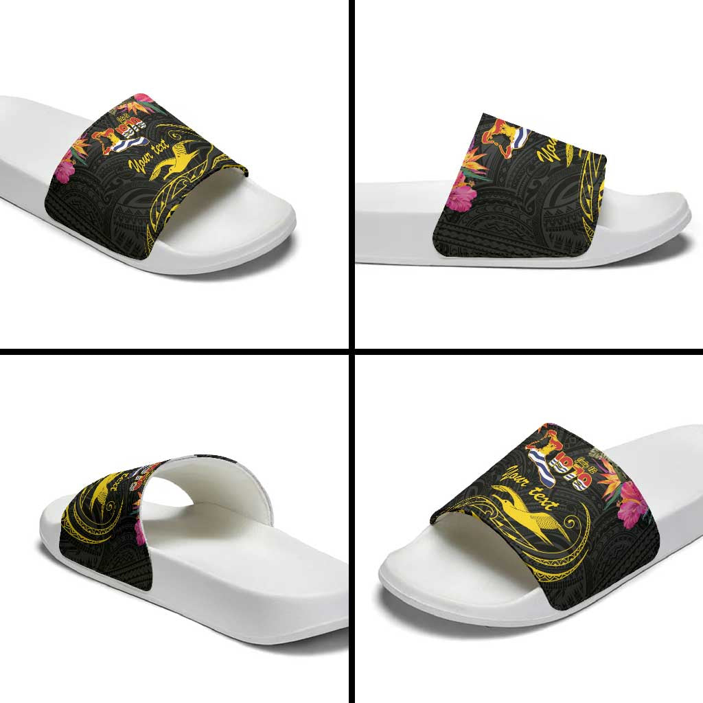 Kiribati Independence Day Personalised Slide Sandals Gold Frigatebird with Polynesian Pattern LT9 - Polynesian Pride