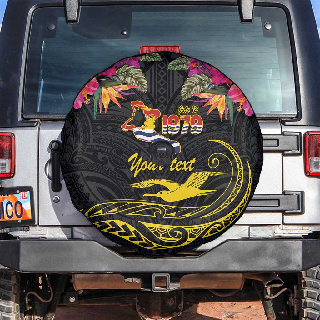Kiribati Independence Day Personalised Spare Tire Cover Gold Frigatebird with Polynesian Pattern LT9 Black - Polynesian Pride