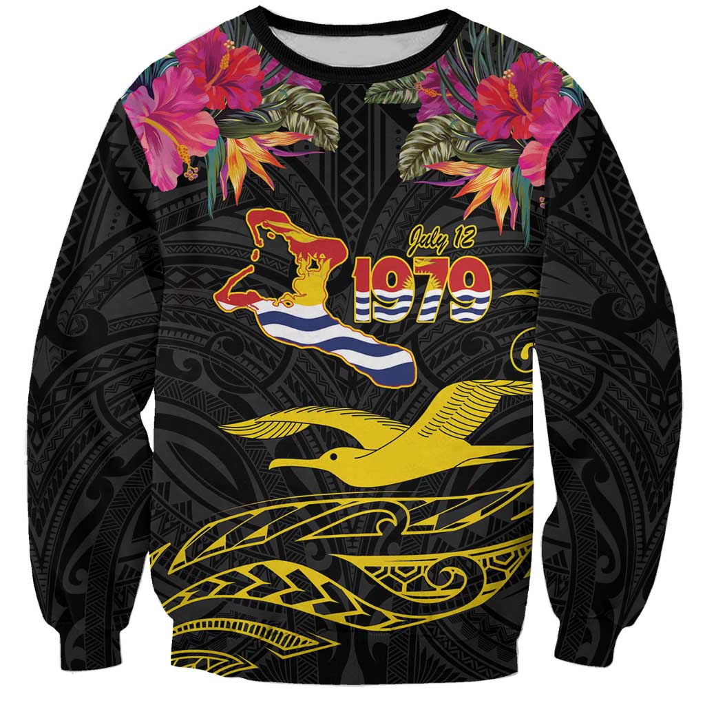 Kiribati Independence Day Personalised Sweatshirt Gold Frigatebird with Polynesian Pattern LT9 Unisex Black - Polynesian Pride
