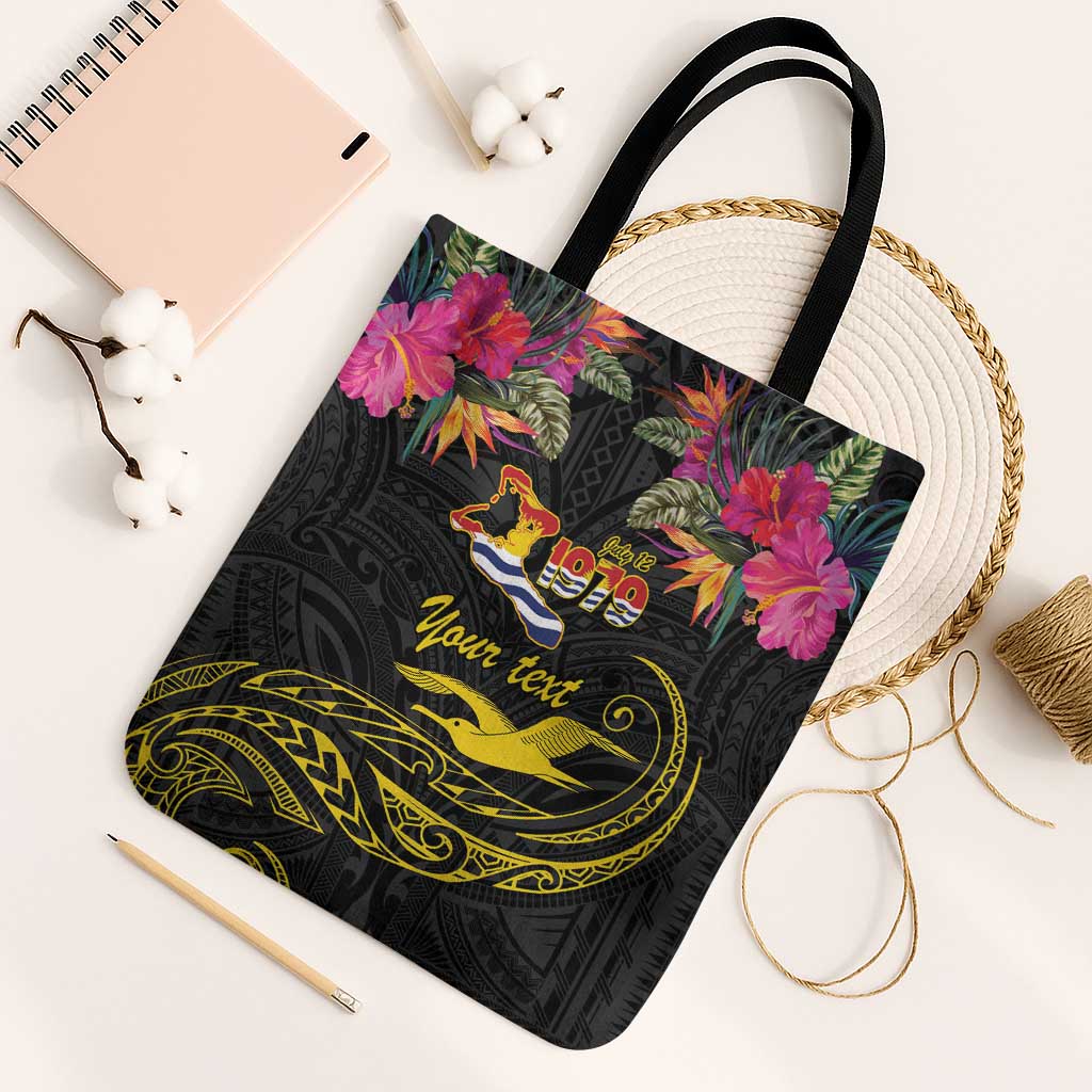 Kiribati Independence Day Personalised Tote Bag Gold Frigatebird with Polynesian Pattern LT9 Black Strap One Size Black - Polynesian Pride