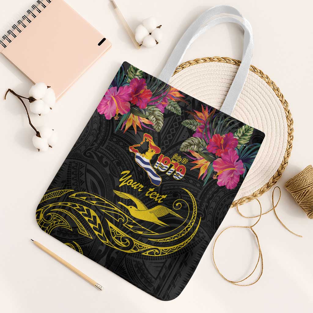 Kiribati Independence Day Personalised Tote Bag Gold Frigatebird with Polynesian Pattern LT9 White Strap One Size Black - Polynesian Pride