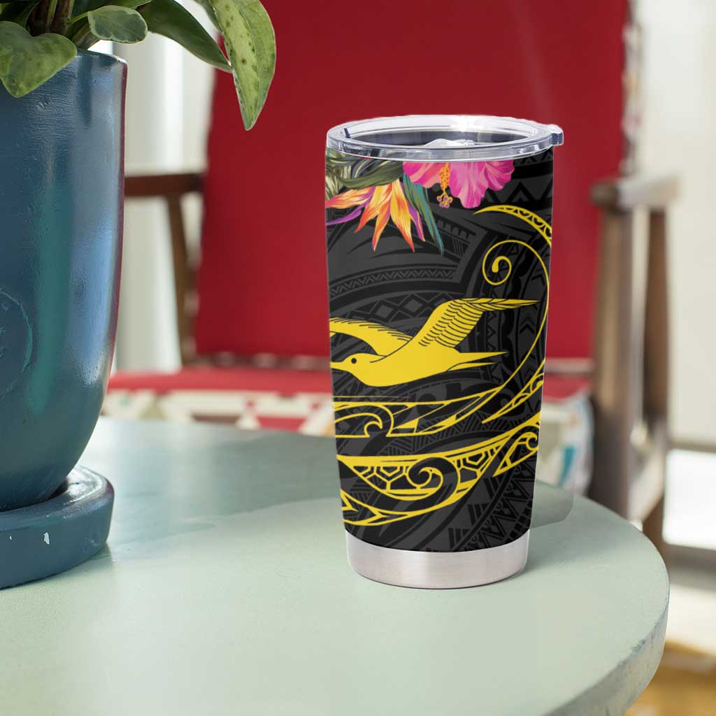 Kiribati Independence Day Personalised Tumbler Cup Gold Frigatebird with Polynesian Pattern